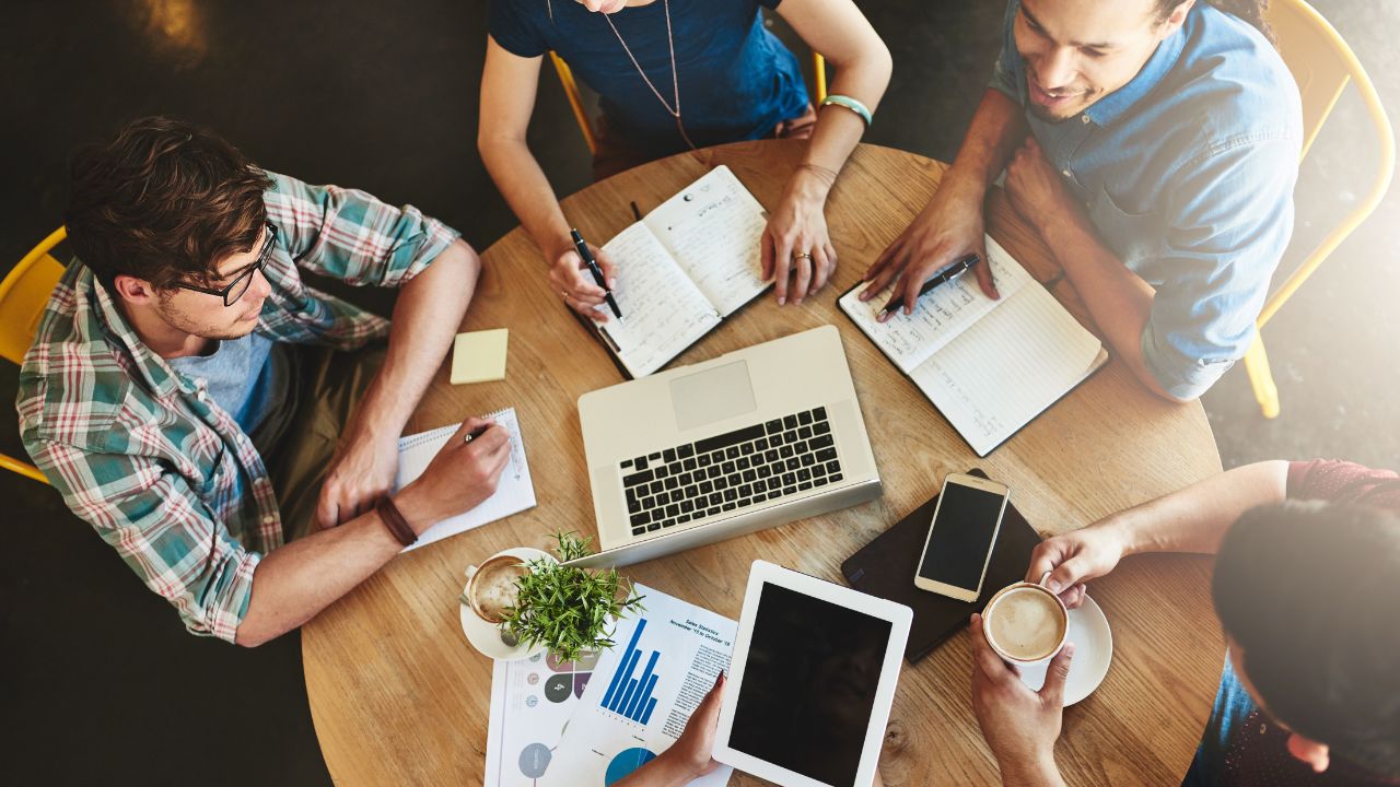 Group of teachers using educational technology