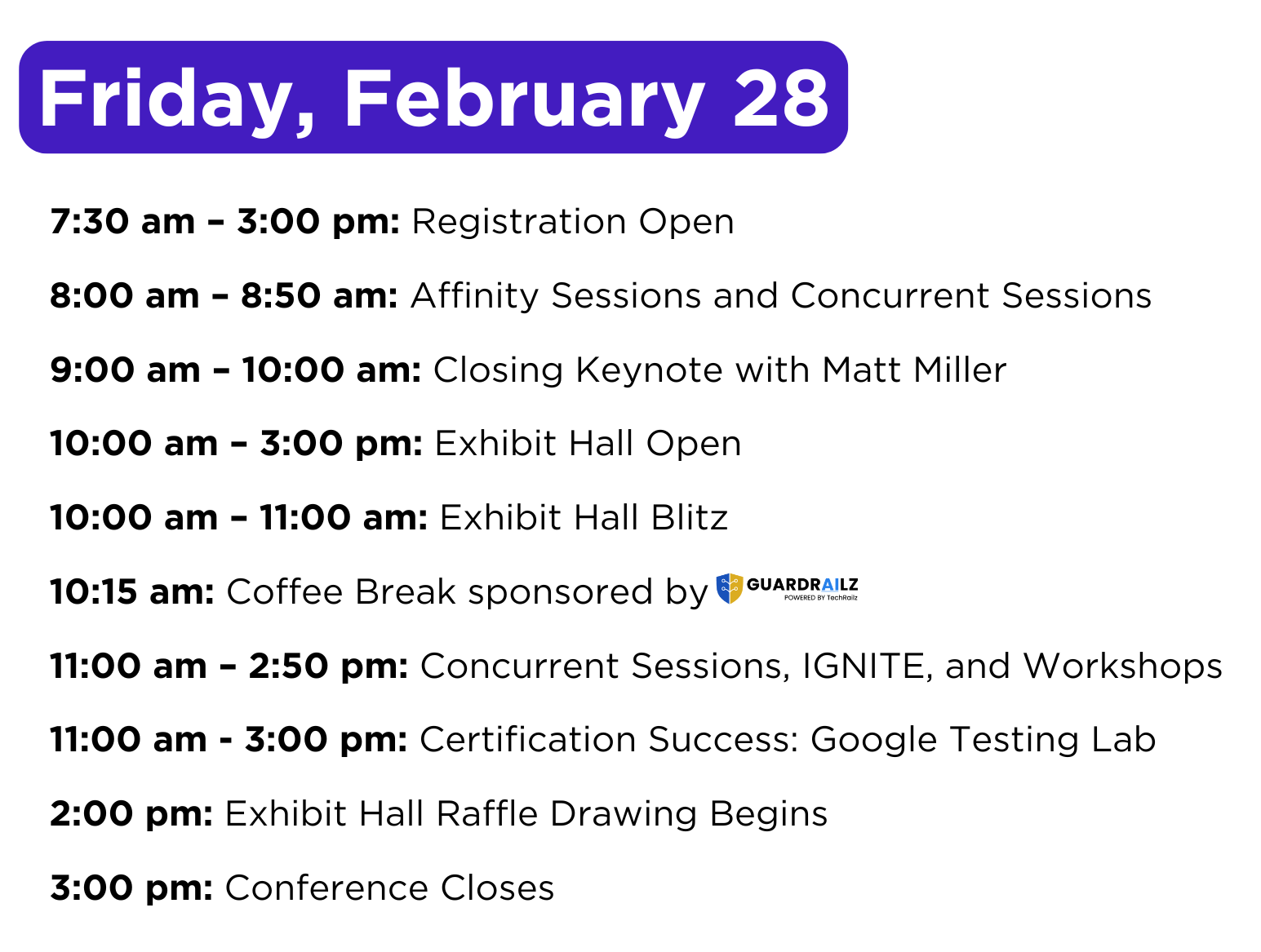 3 Friday Schedule at a Glance